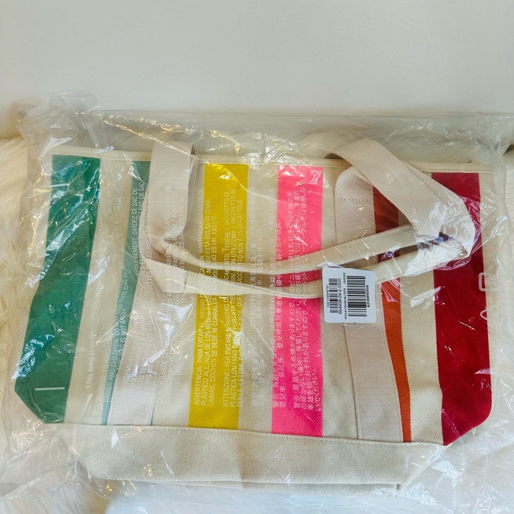 NWT Old Navy Multi Stripe Graphic Large Canvas Tote Beach Bag - Picture 5 of 9